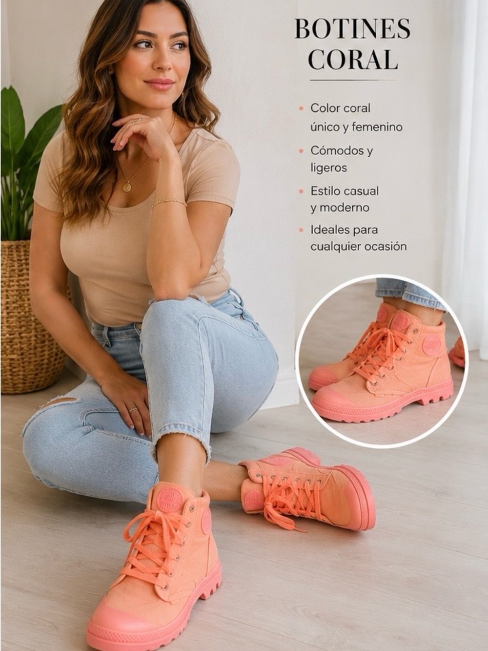 Palladium Women's High-Top Canvas Sneakers in Coral Orange
